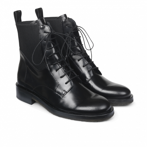 Boot Lace Up With Elastic Black